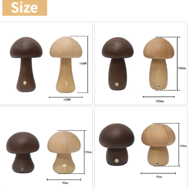 Wooden Mushroom Touch Night Light